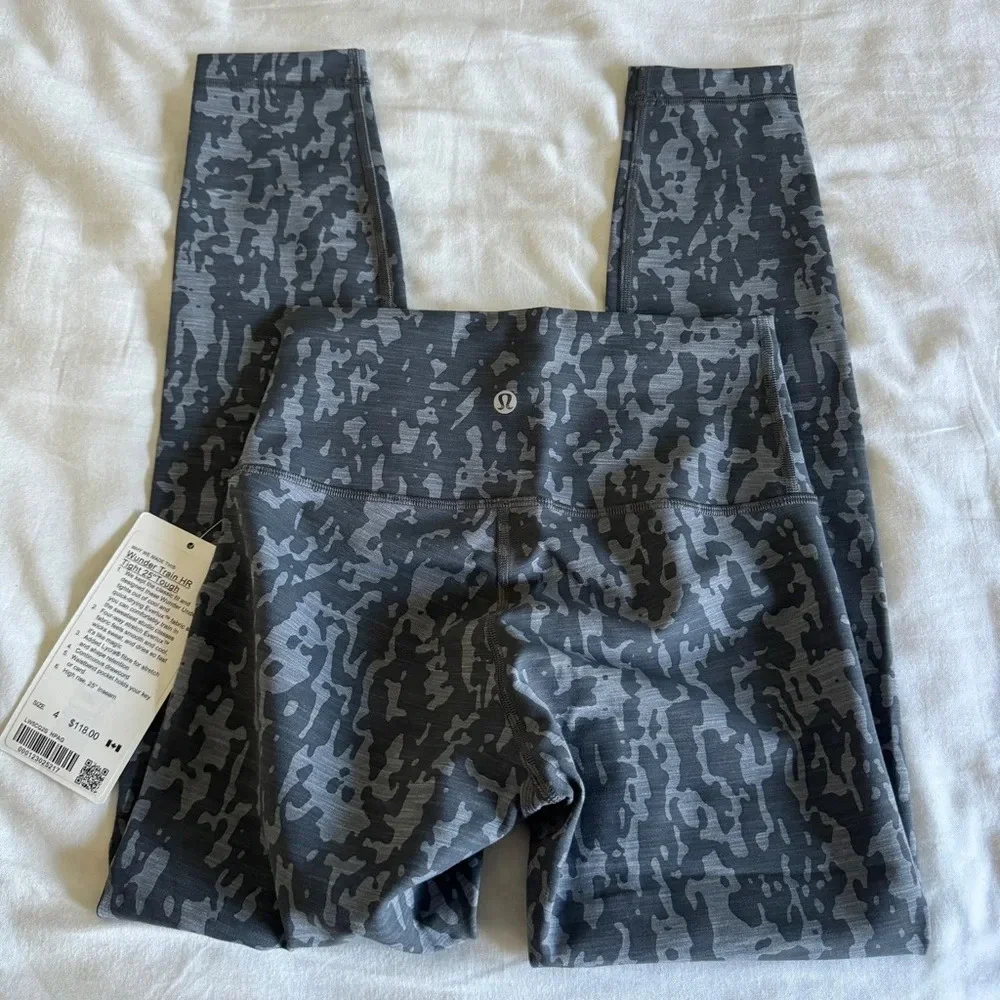 🆕 Lululemon Wunder Train HR Tight 25” Print Heathered PU Black Asphalt Grey